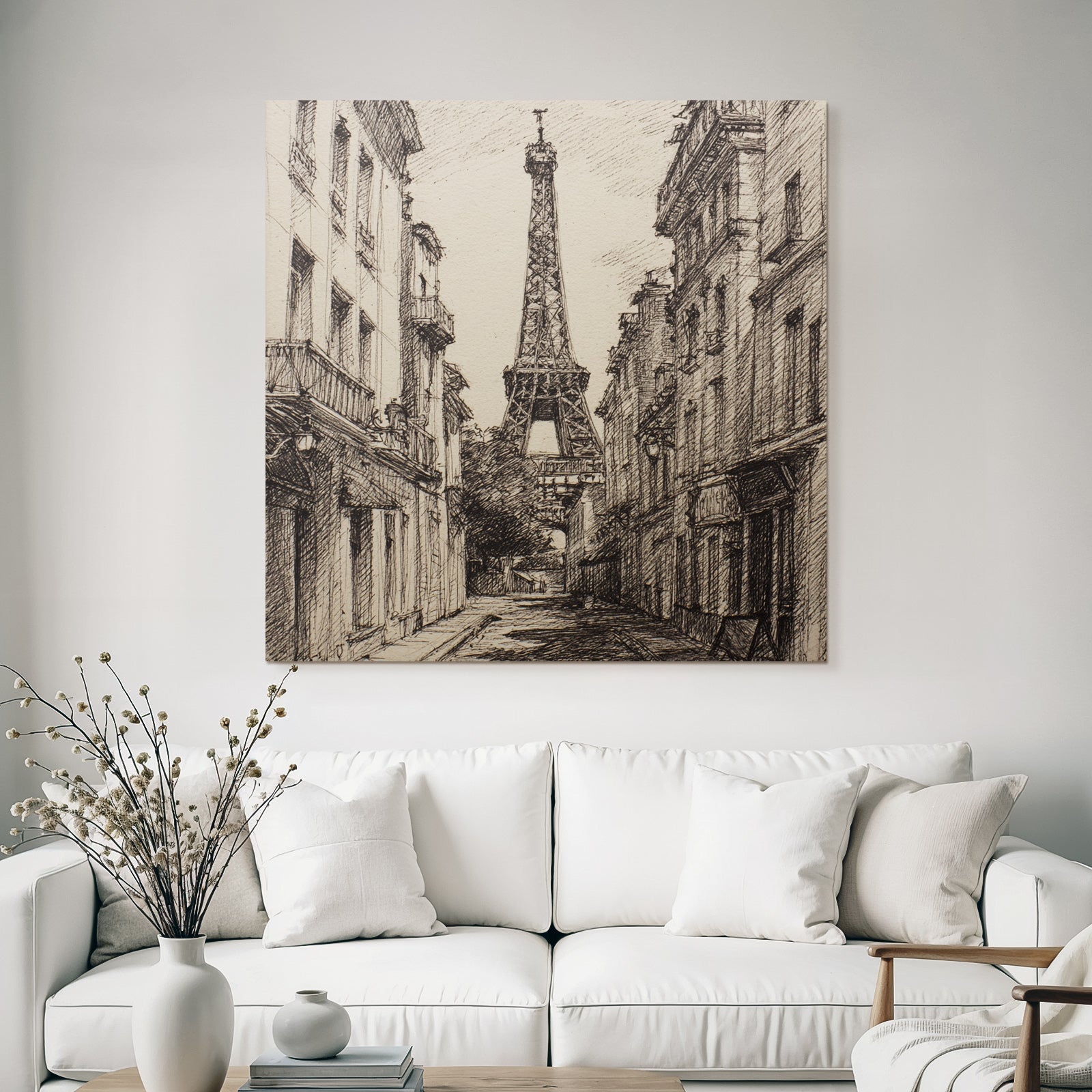 Schmale Strasse In Paris Mit Eiffelturm