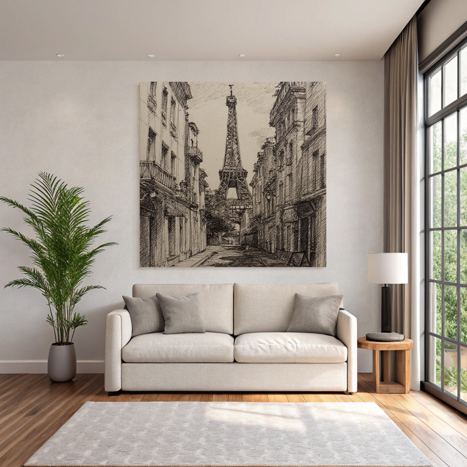 Schmale Strasse In Paris Mit Eiffelturm