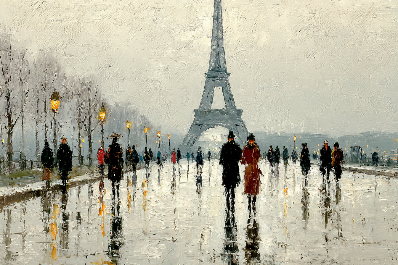 Eiffelturm Im Regenspaziergang | Staedtekunst | Laender und Reisen