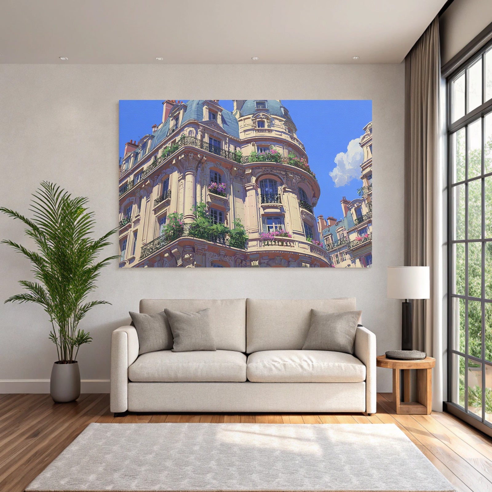 Elegantes Parisisches Gebäude Mit Blumenbalkonen Und Verzierten Fenstern