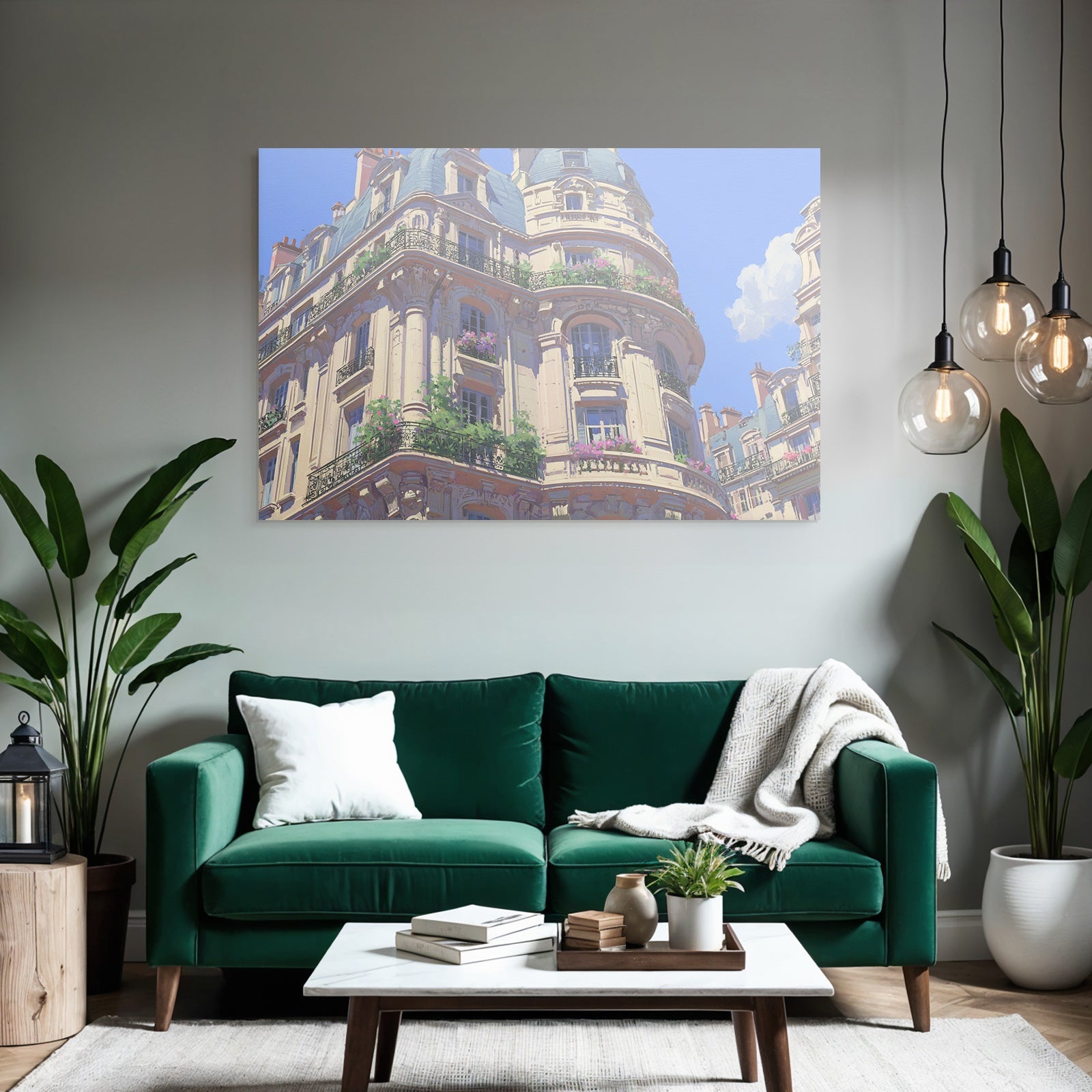 Elegantes Parisisches Gebäude Mit Blumenbalkonen Und Verzierten Fenstern