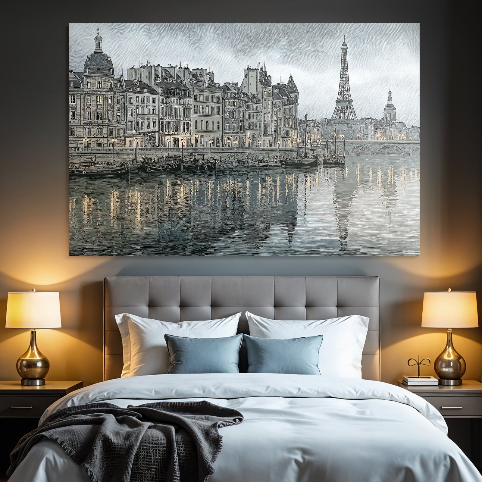 Historische Stadtansicht Am Fluss Mit Eiffelturm