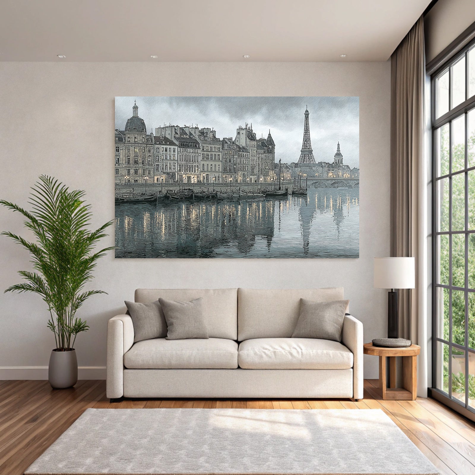 Historische Stadtansicht Am Fluss Mit Eiffelturm