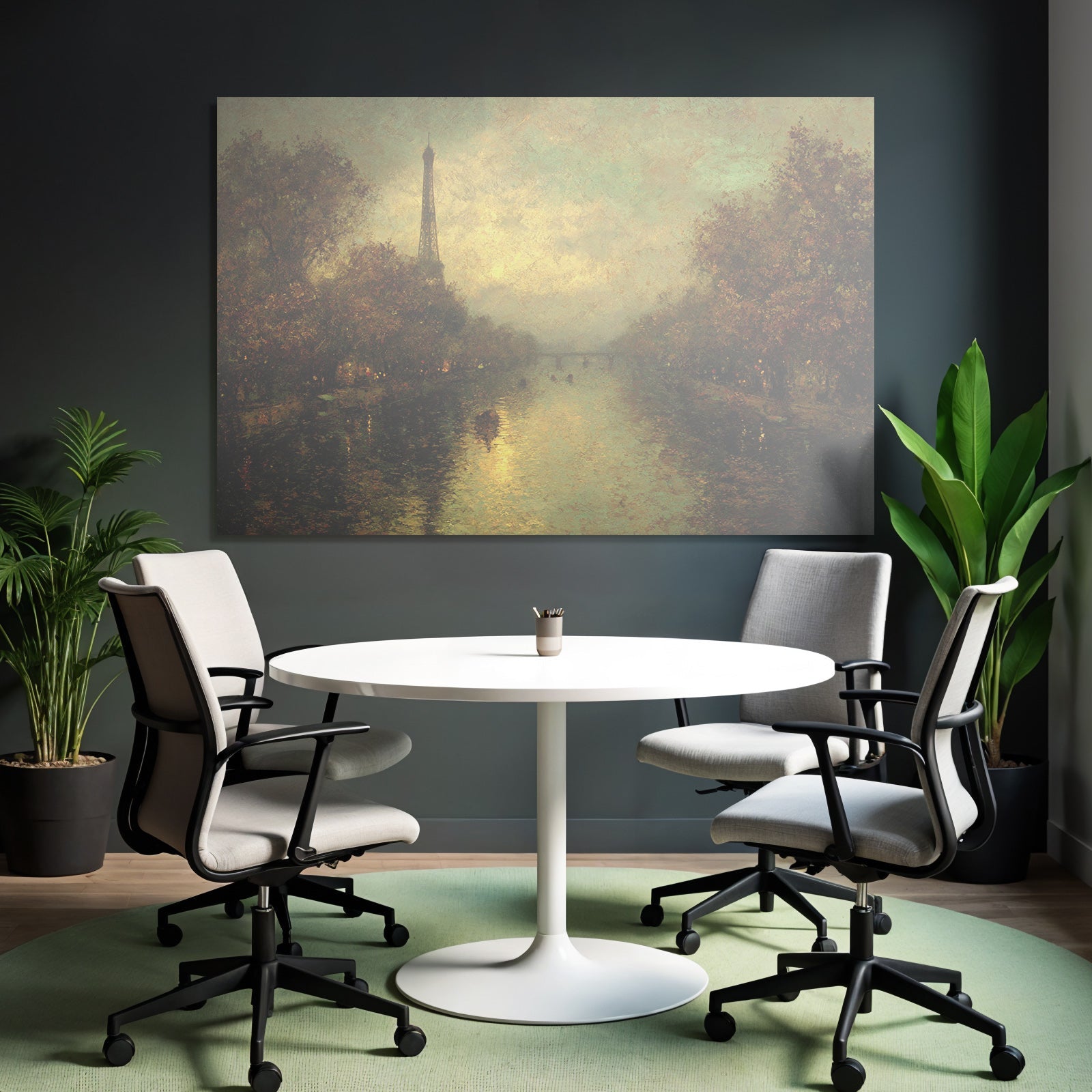 Impressionistische Szene Mit Eiffelturm An Einem Fluss