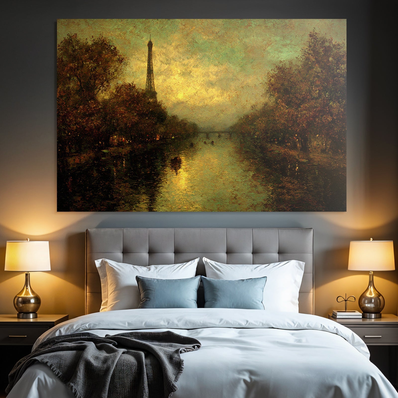 Impressionistische Szene Mit Eiffelturm An Einem Fluss