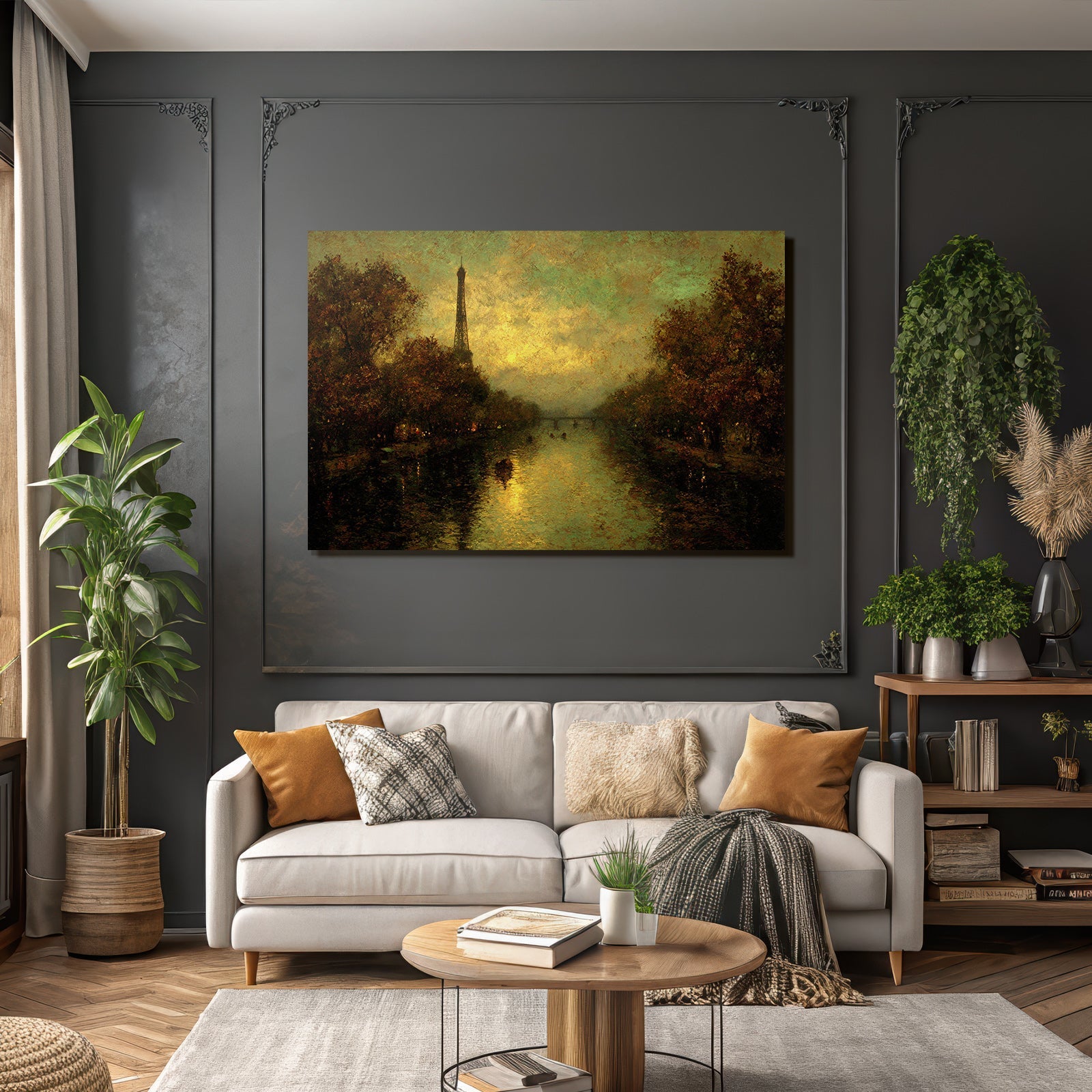 Impressionistische Szene Mit Eiffelturm An Einem Fluss
