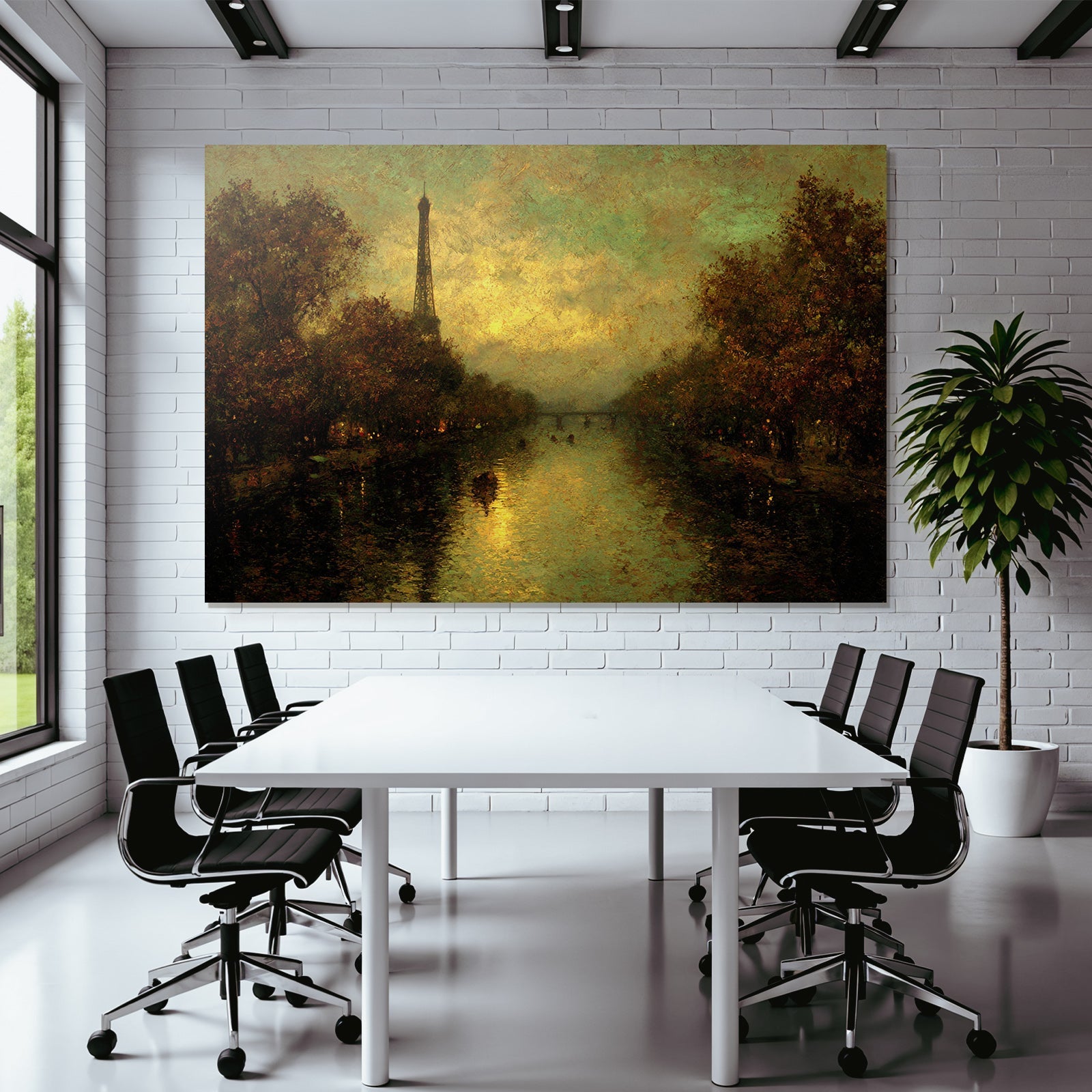 Impressionistische Szene Mit Eiffelturm An Einem Fluss