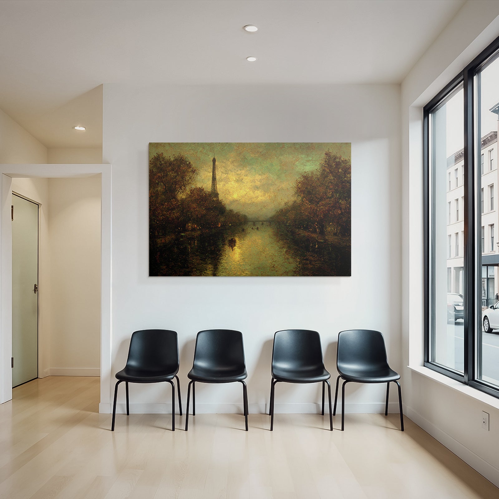 Impressionistische Szene Mit Eiffelturm An Einem Fluss