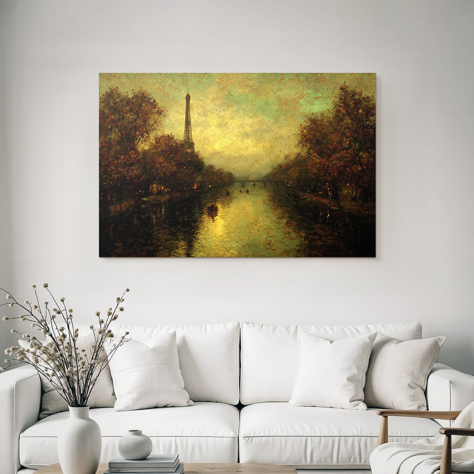 Impressionistische Szene Mit Eiffelturm An Einem Fluss