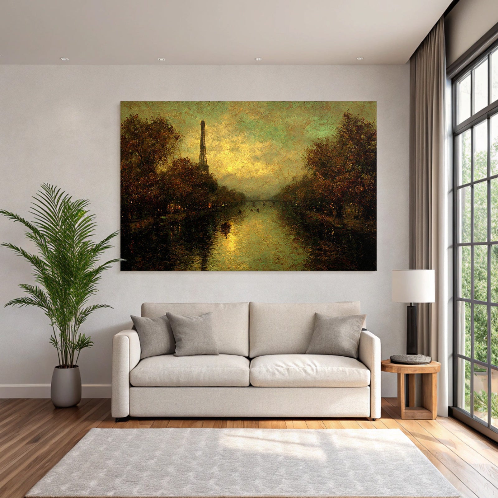 Impressionistische Szene Mit Eiffelturm An Einem Fluss