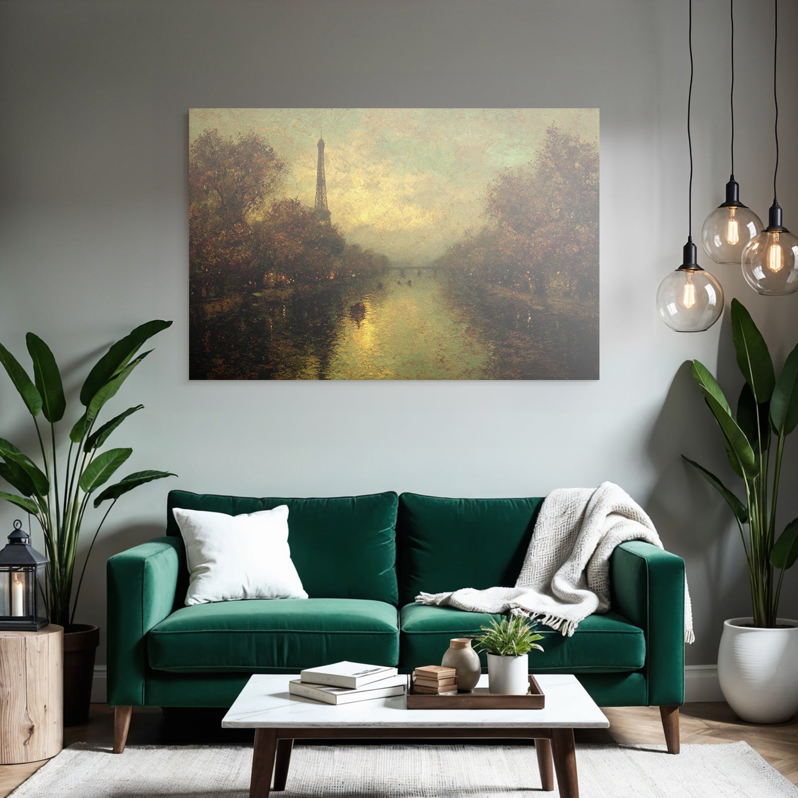 Impressionistische Szene Mit Eiffelturm An Einem Fluss