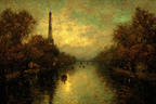 Impressionistische Szene Mit Eiffelturm An Einem Fluss | Staedtekunst | Laender und Reisen