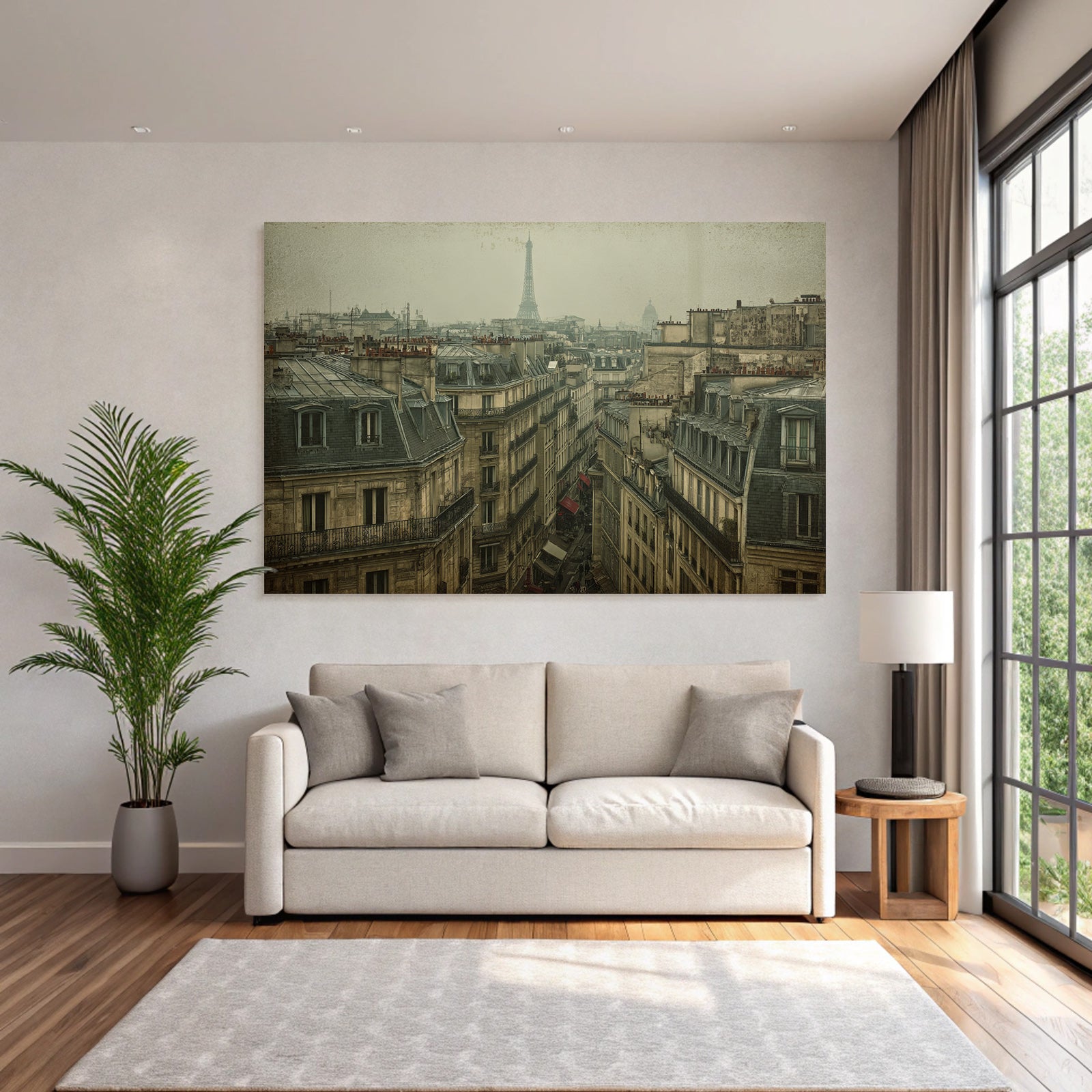 Leichter Nebel Uber Paris Blick Auf Den Eiffelturm Und Pariser Häuser