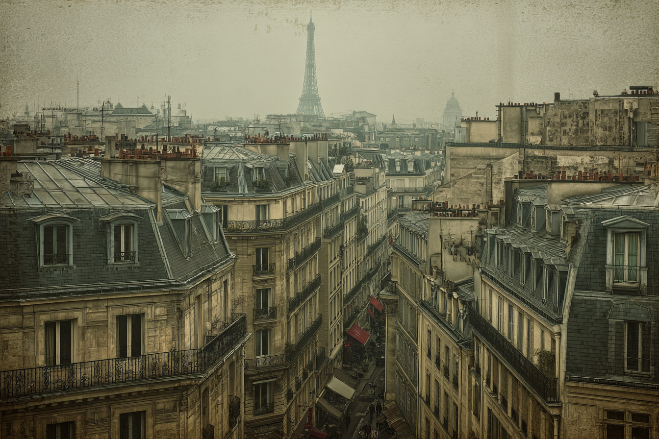 Leichter Nebel Uber Paris Blick Auf Den Eiffelturm Und Pariser Häuser | Staedtekunst | Laender und Reisen