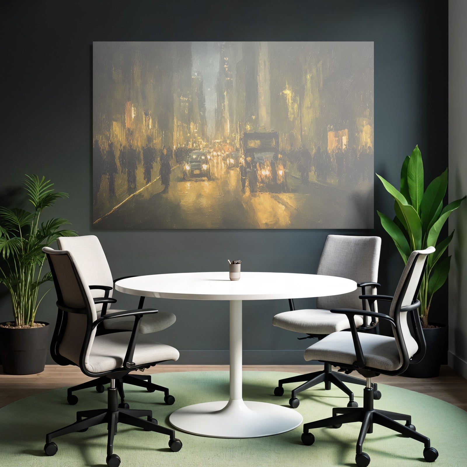 Nachtliche Stadtstrasse Bei Nacht Impressionistischer Stil