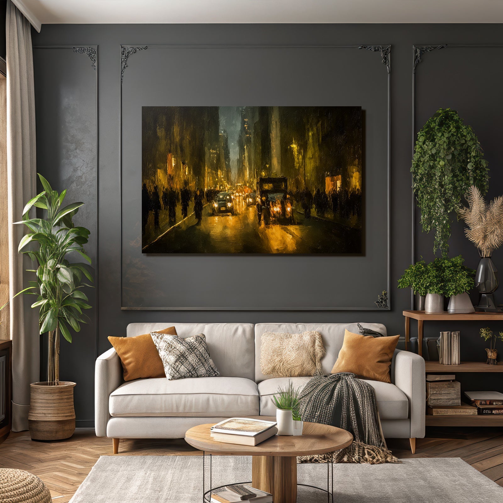 Nachtliche Stadtstrasse Bei Nacht Impressionistischer Stil