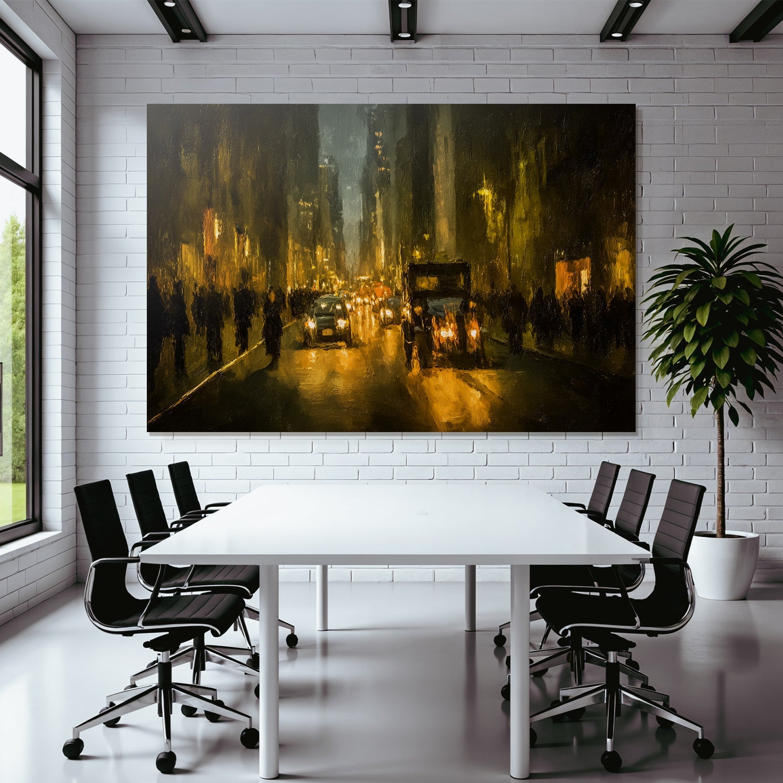 Nachtliche Stadtstrasse Bei Nacht Impressionistischer Stil