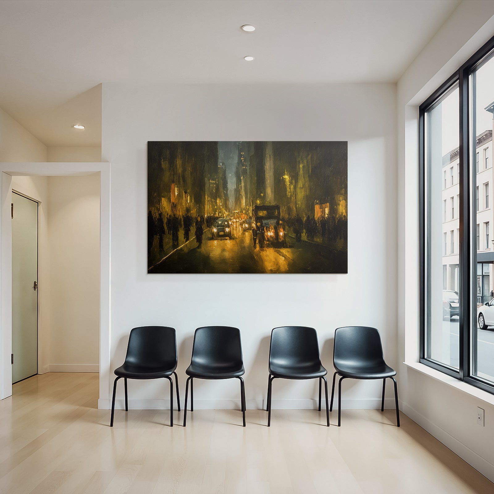 Nachtliche Stadtstrasse Bei Nacht Impressionistischer Stil