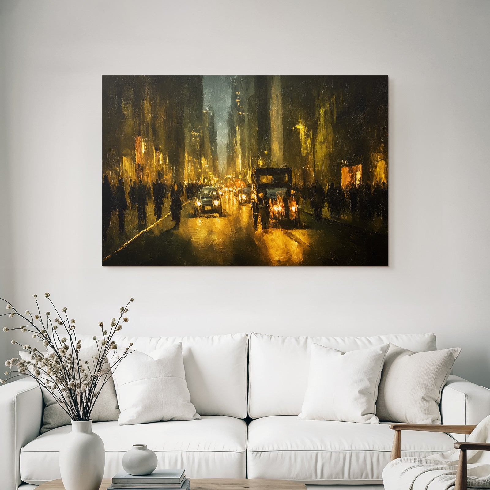 Nachtliche Stadtstrasse Bei Nacht Impressionistischer Stil