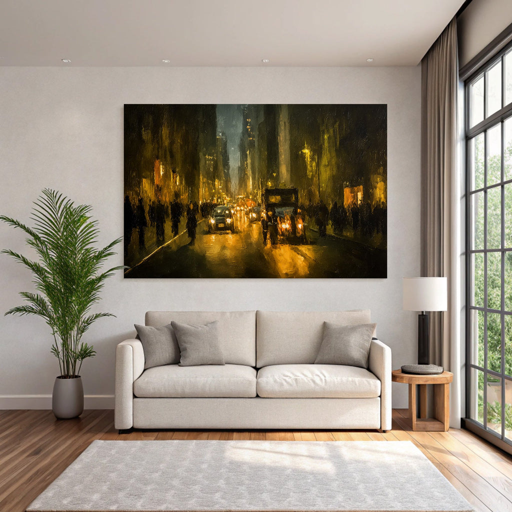Nachtliche Stadtstrasse Bei Nacht Impressionistischer Stil