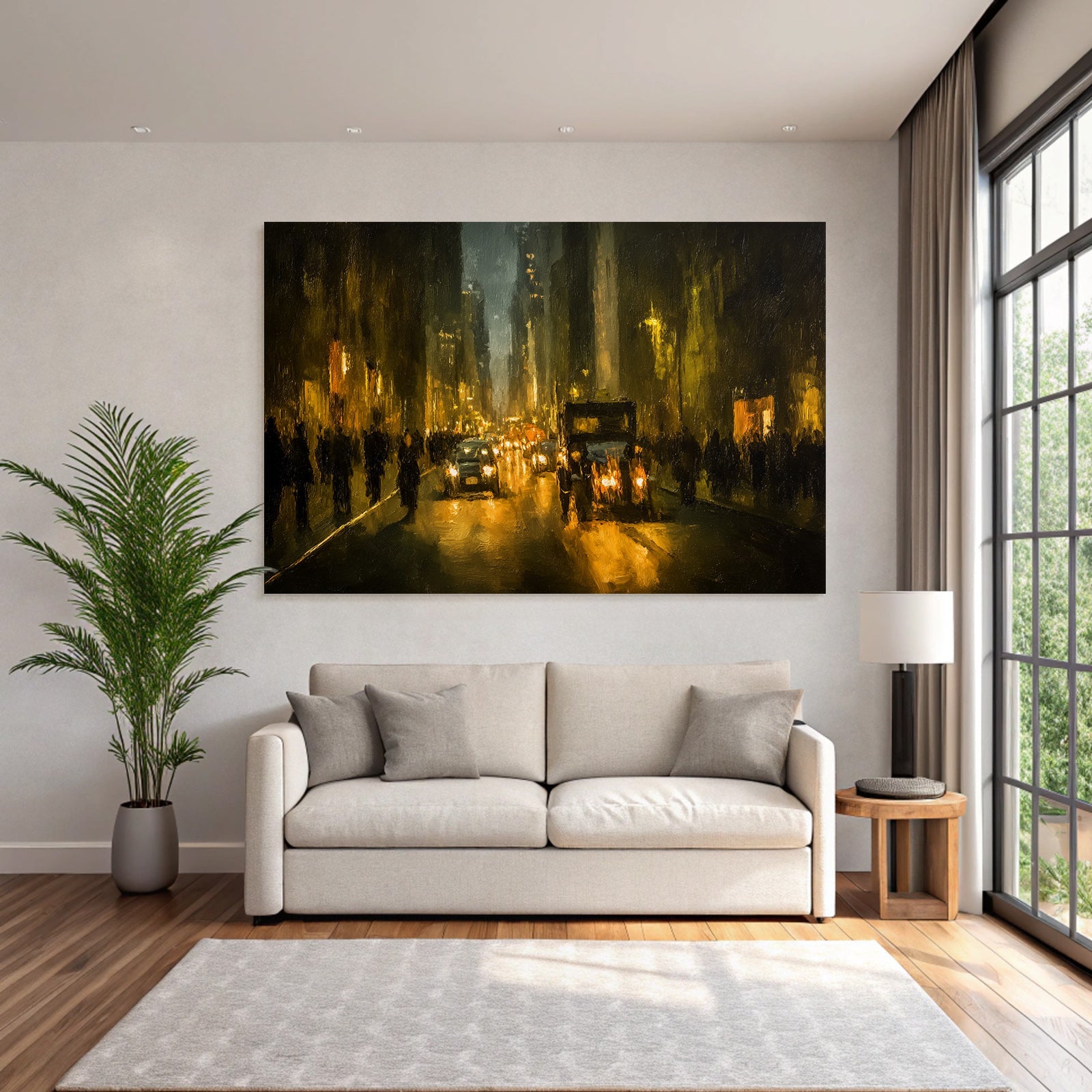 Nachtliche Stadtstrasse Bei Nacht Impressionistischer Stil