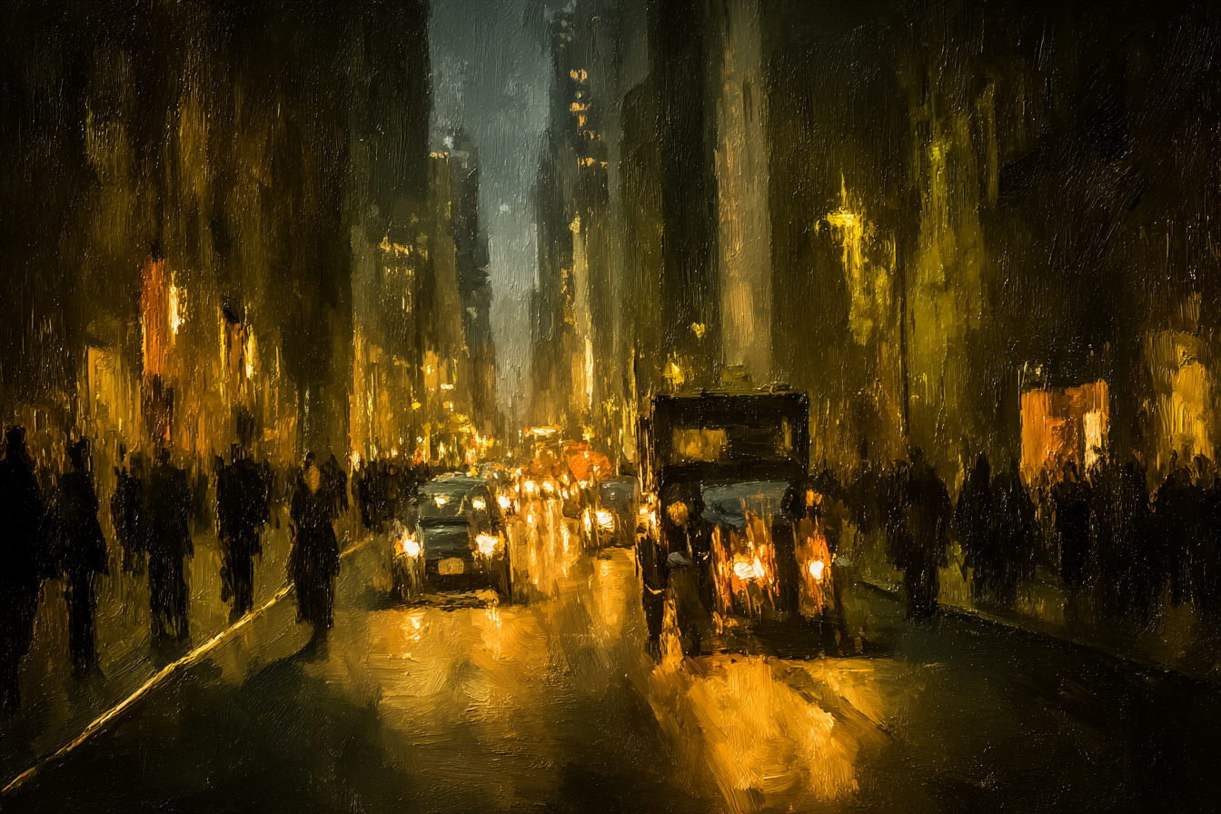 Nachtliche Stadtstrasse Bei Nacht Impressionistischer Stil | Staedtekunst | Laender und Reisen