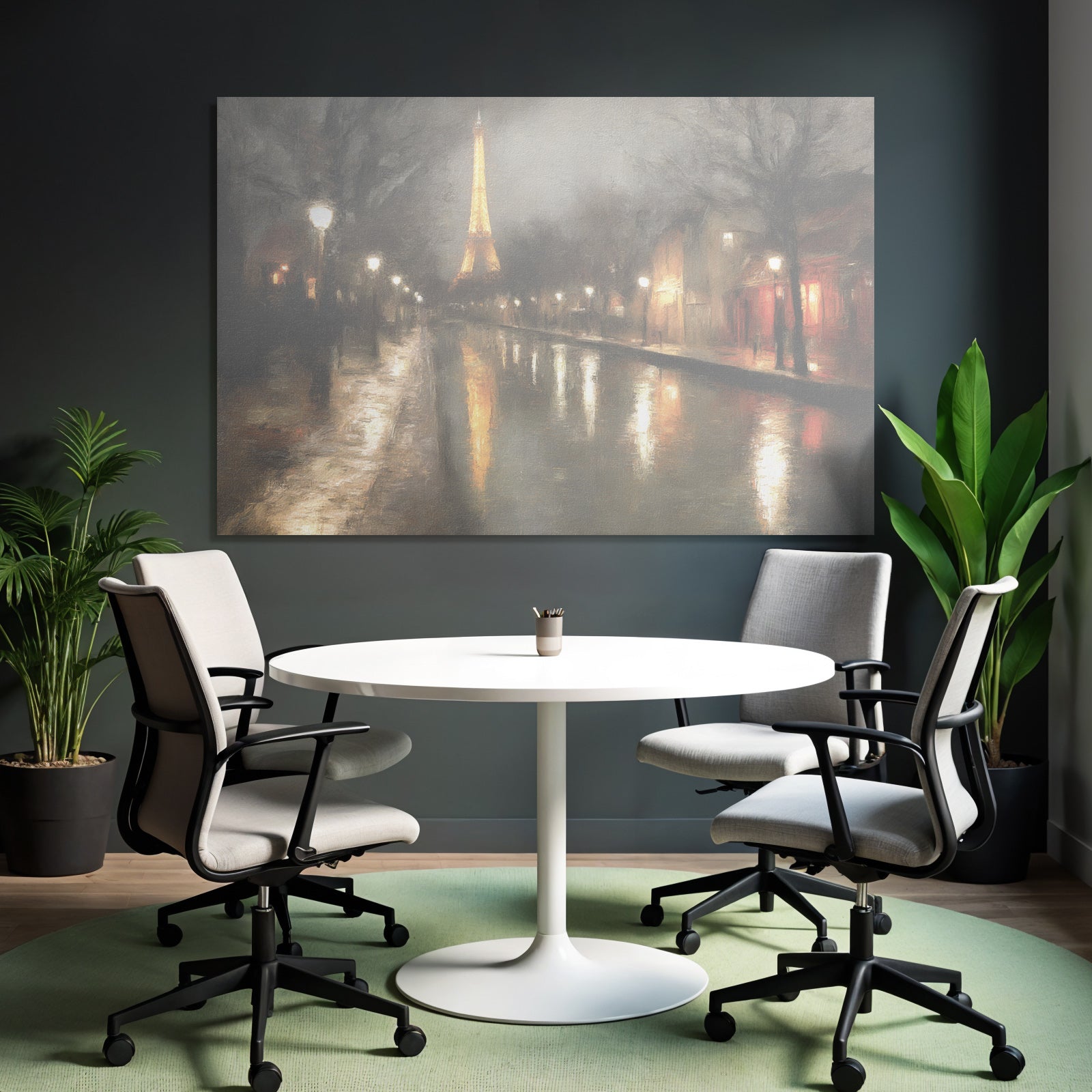 Nächtliches Impressionistisches Parisbild Mit Eiffelturm Im Regen