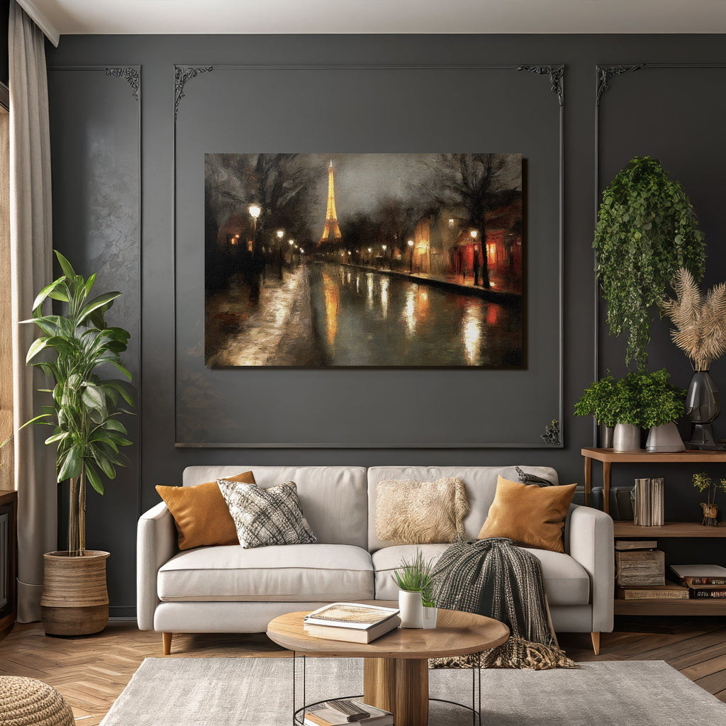 Nächtliches Impressionistisches Parisbild Mit Eiffelturm Im Regen
