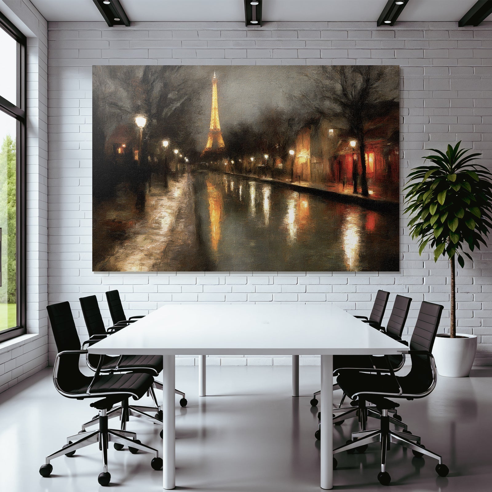 Nächtliches Impressionistisches Parisbild Mit Eiffelturm Im Regen