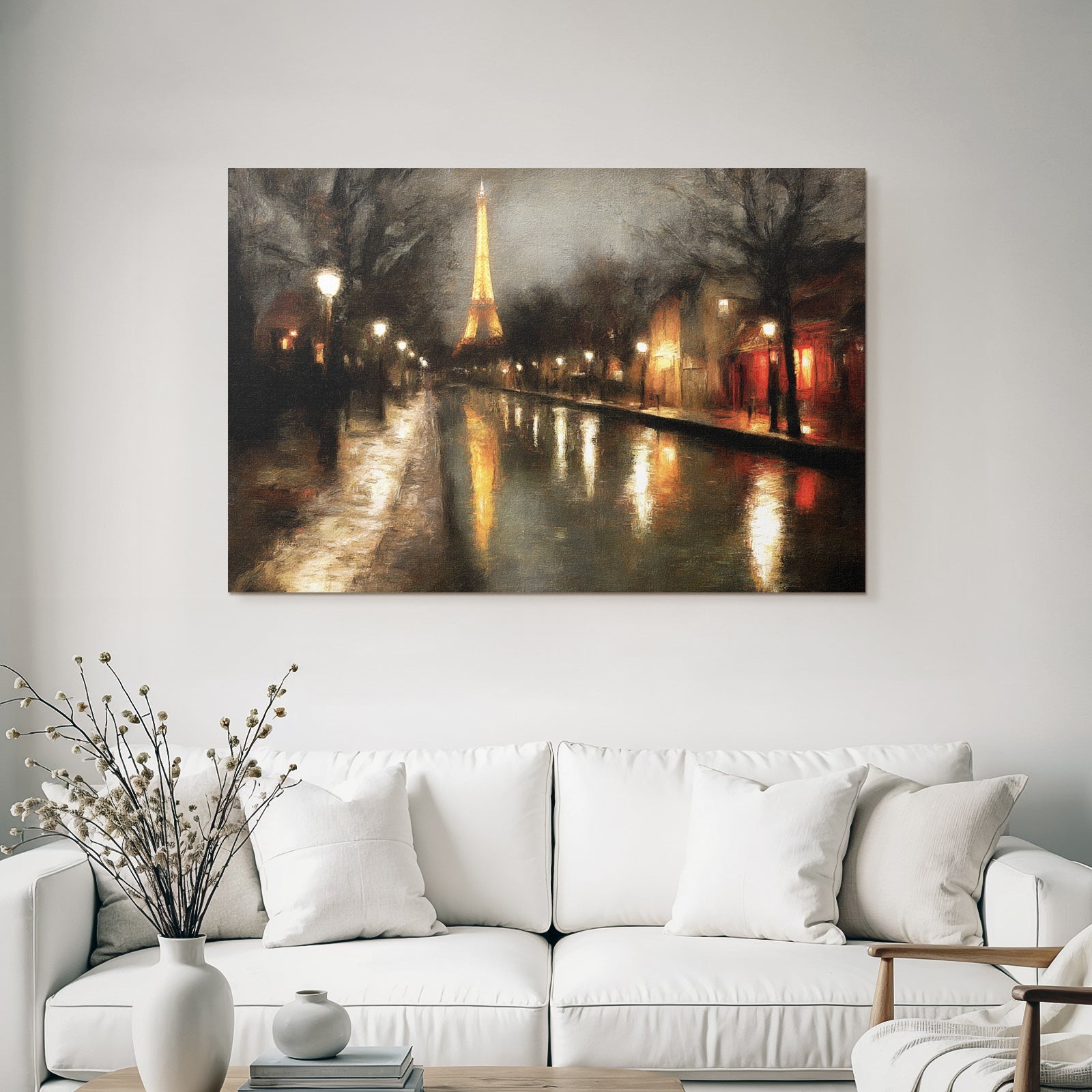 Nächtliches Impressionistisches Parisbild Mit Eiffelturm Im Regen