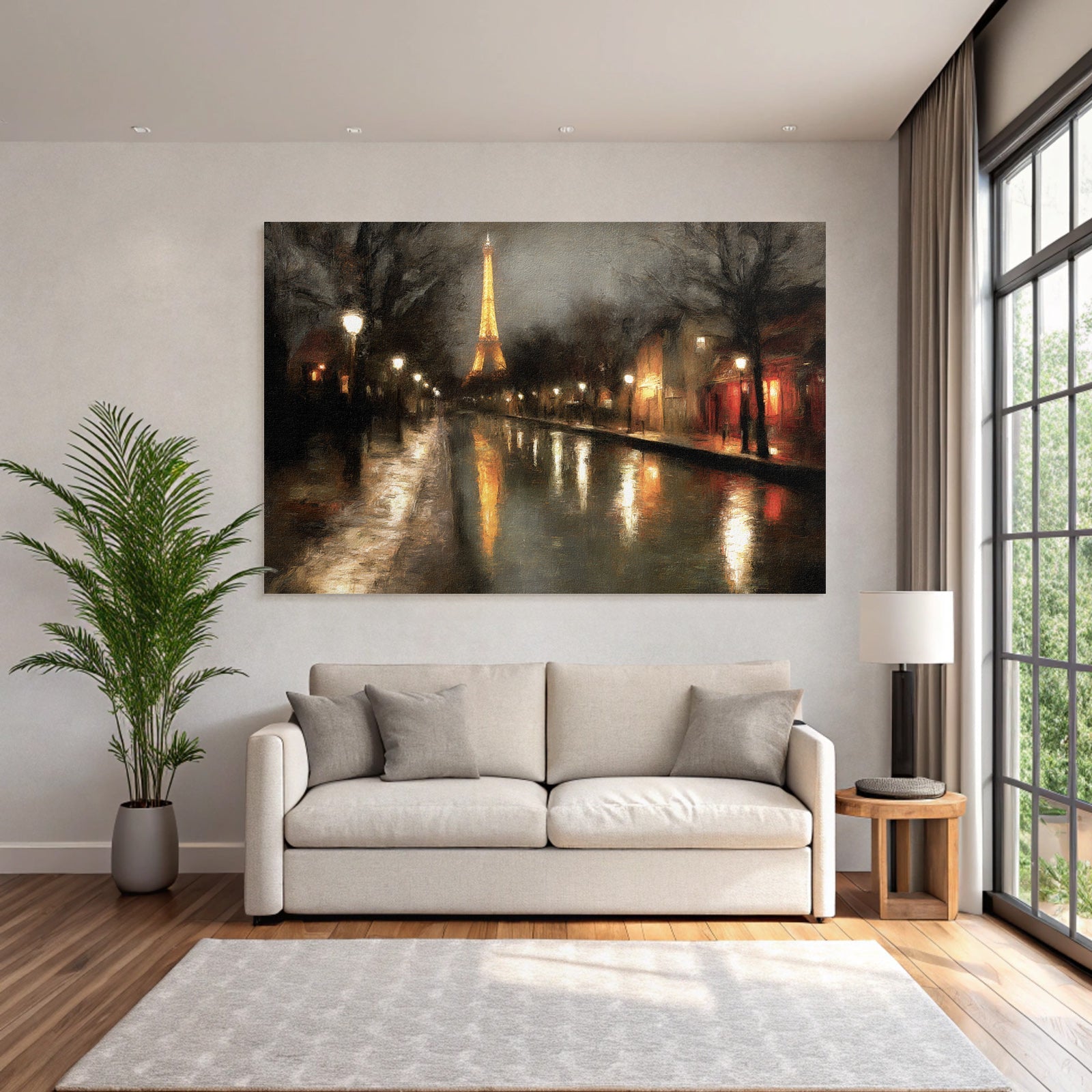 Nächtliches Impressionistisches Parisbild Mit Eiffelturm Im Regen