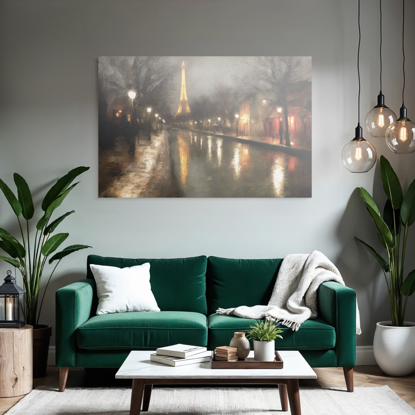 Nächtliches Impressionistisches Parisbild Mit Eiffelturm Im Regen