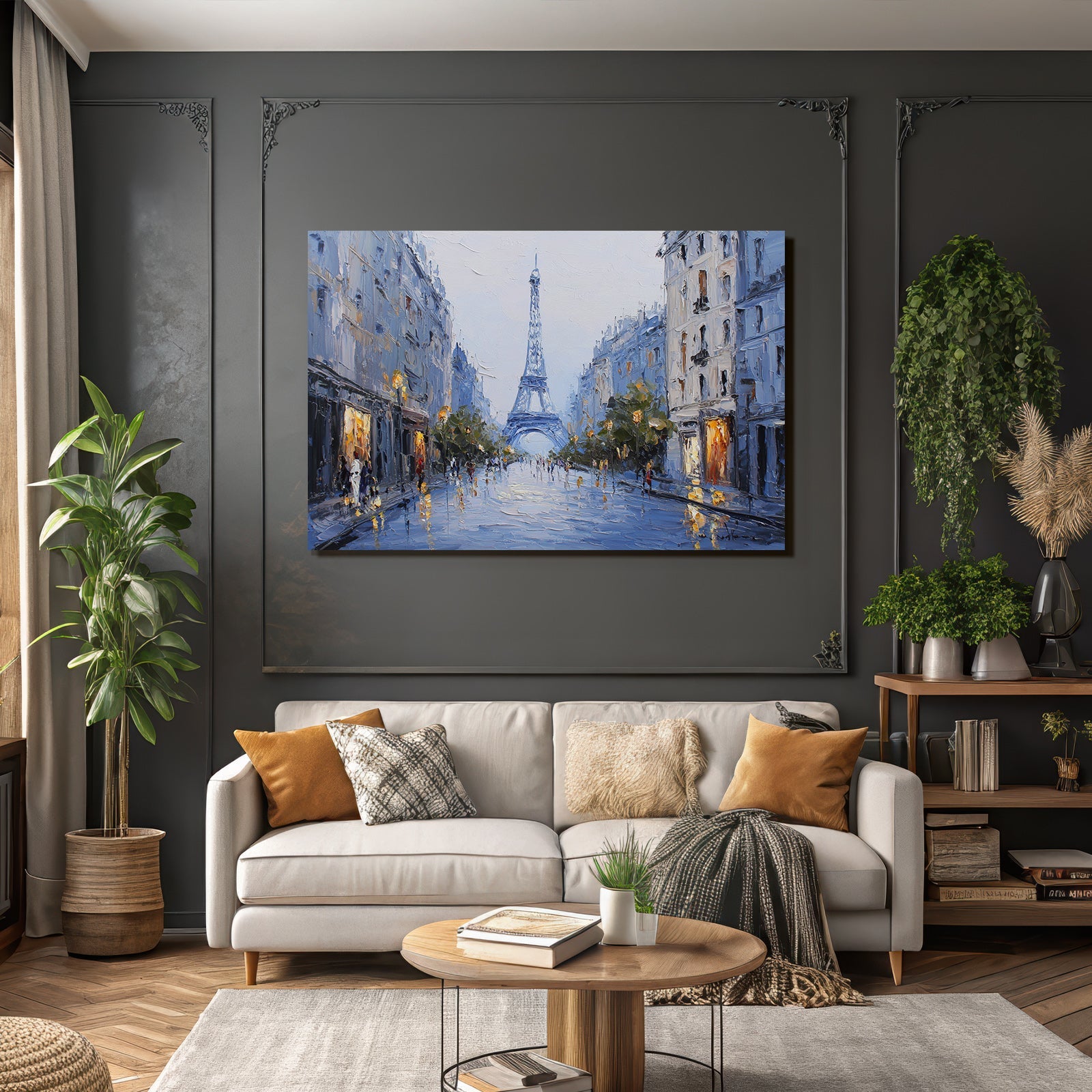 Parisstrasse Bei Regen Mit Eiffelturm