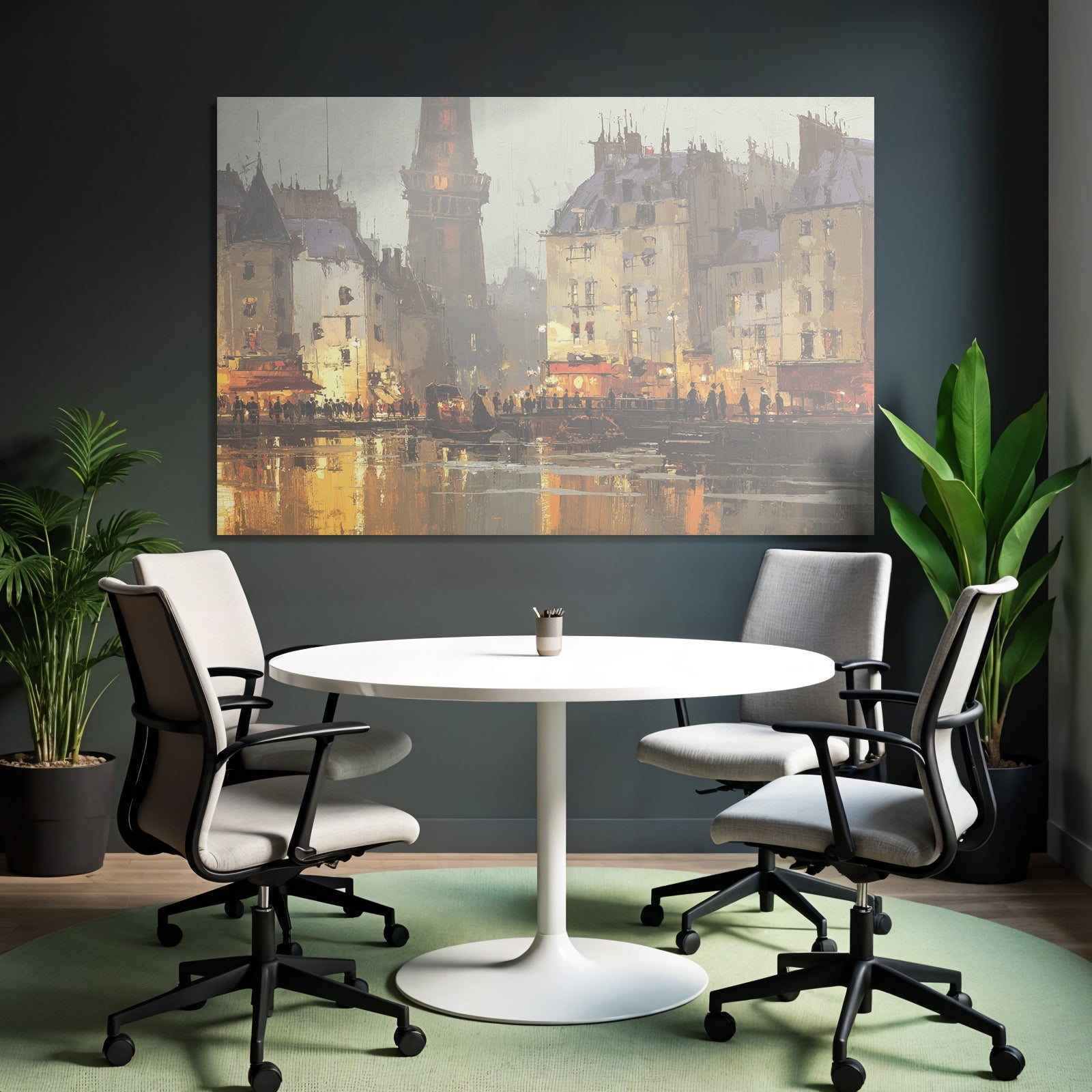Stadt Am Wasser Im Impressionistischen Stil