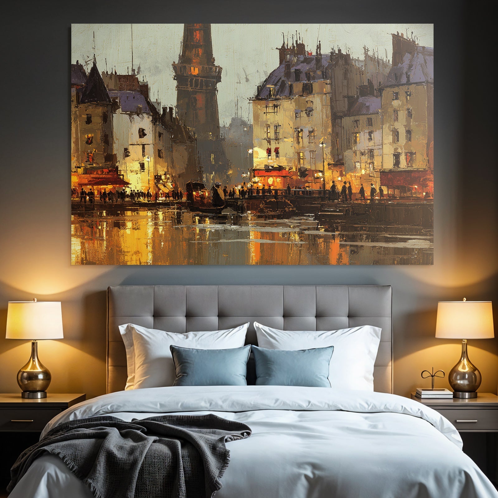 Stadt Am Wasser Im Impressionistischen Stil