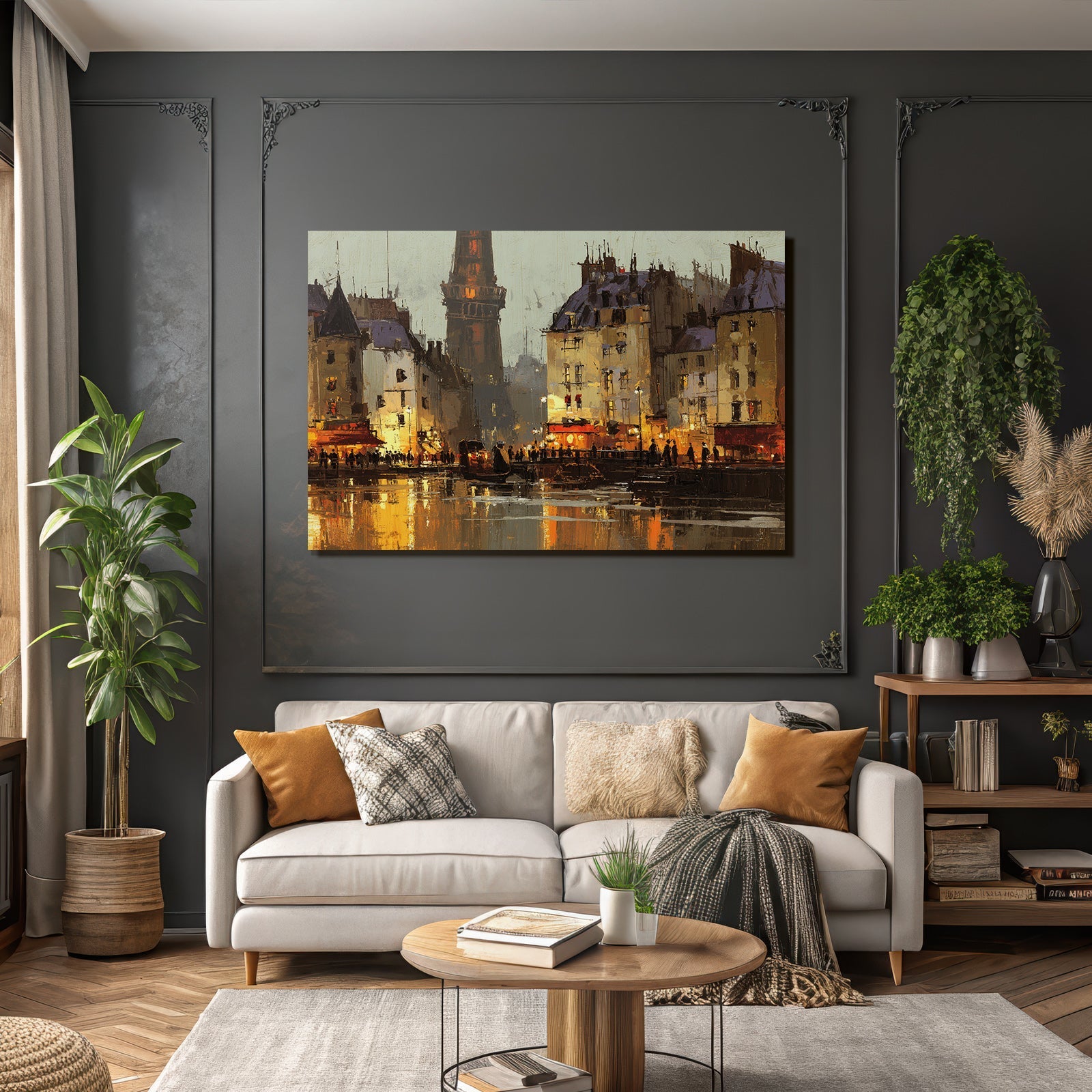 Stadt Am Wasser Im Impressionistischen Stil