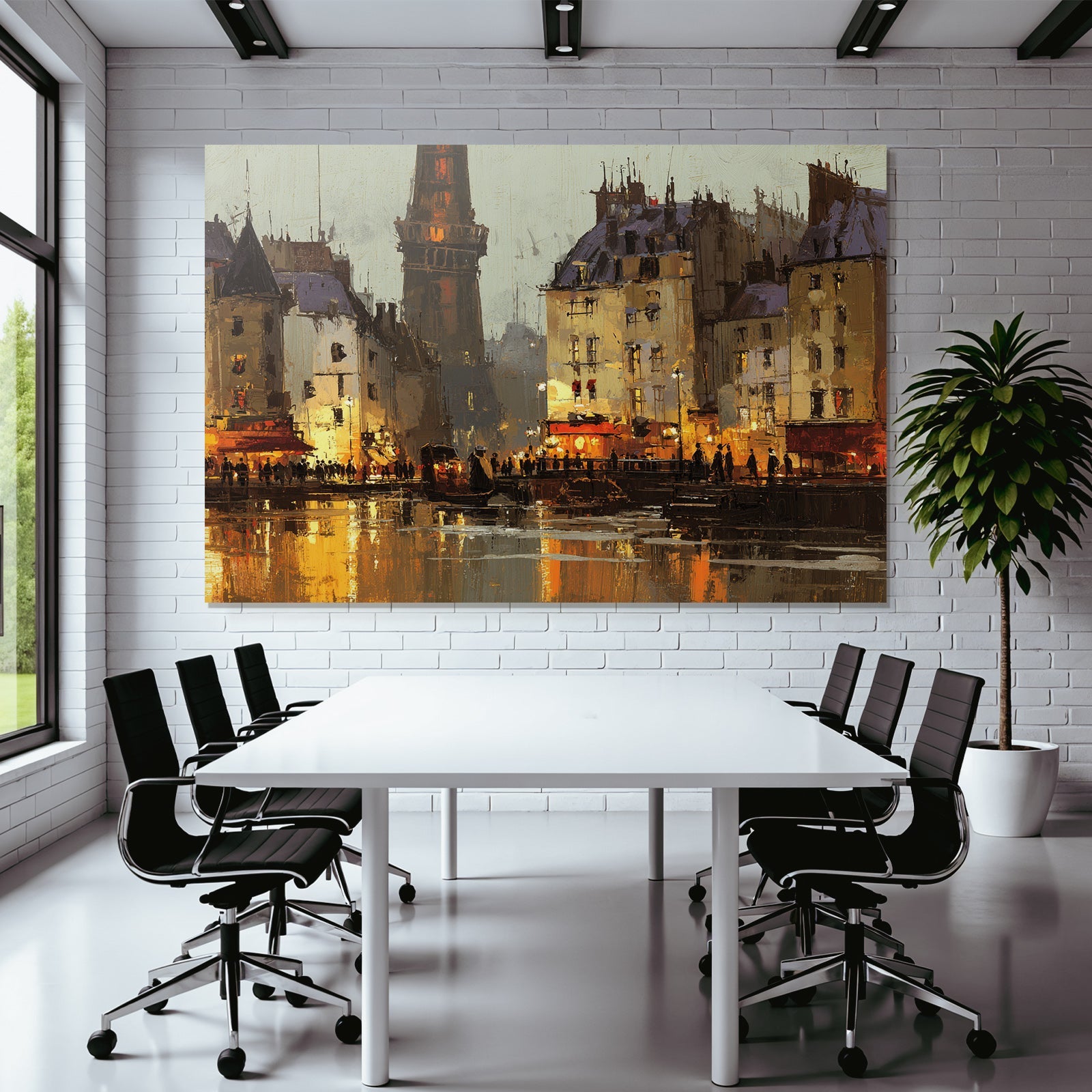 Stadt Am Wasser Im Impressionistischen Stil