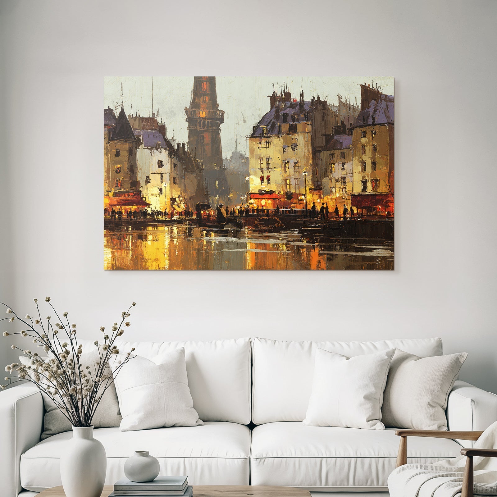 Stadt Am Wasser Im Impressionistischen Stil
