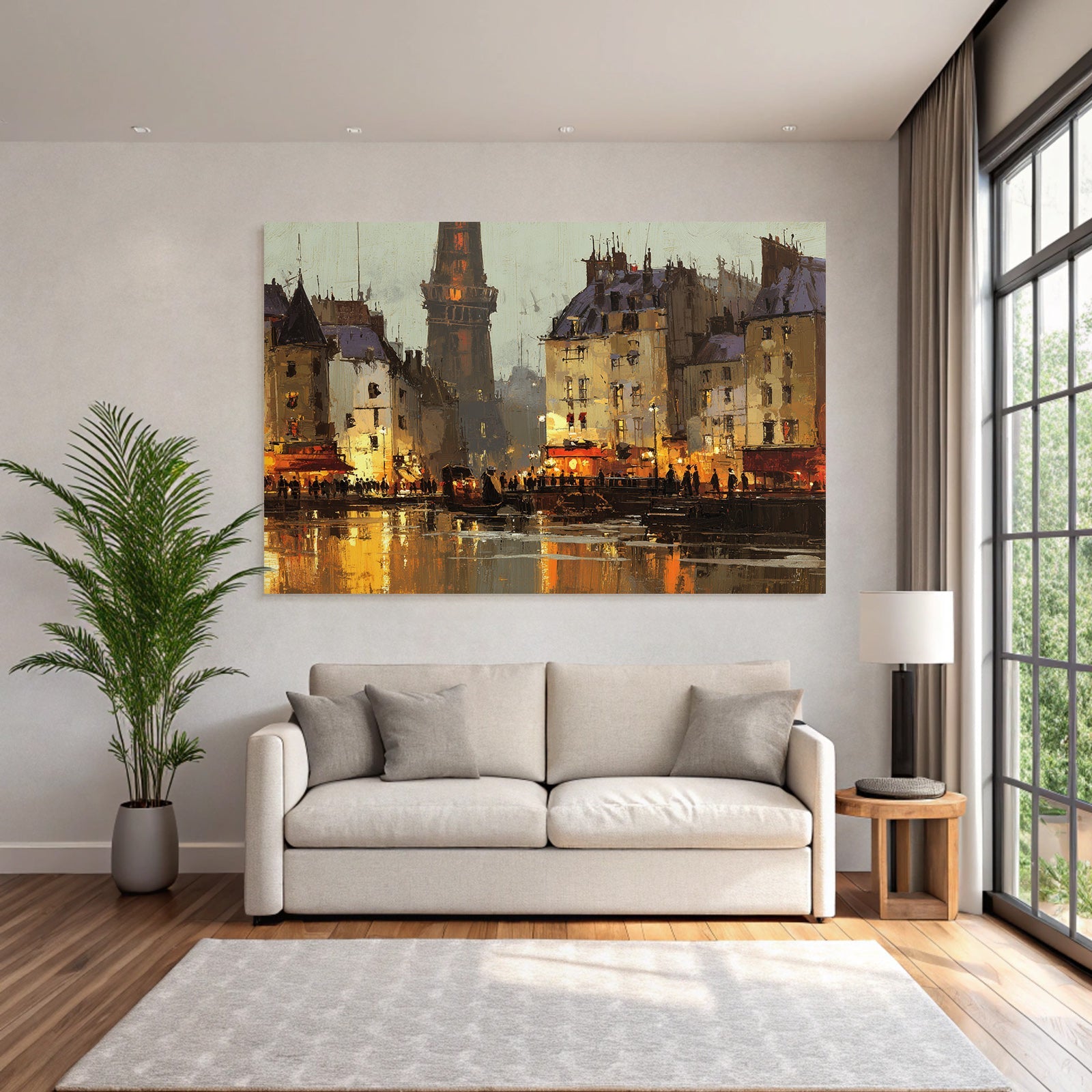 Stadt Am Wasser Im Impressionistischen Stil