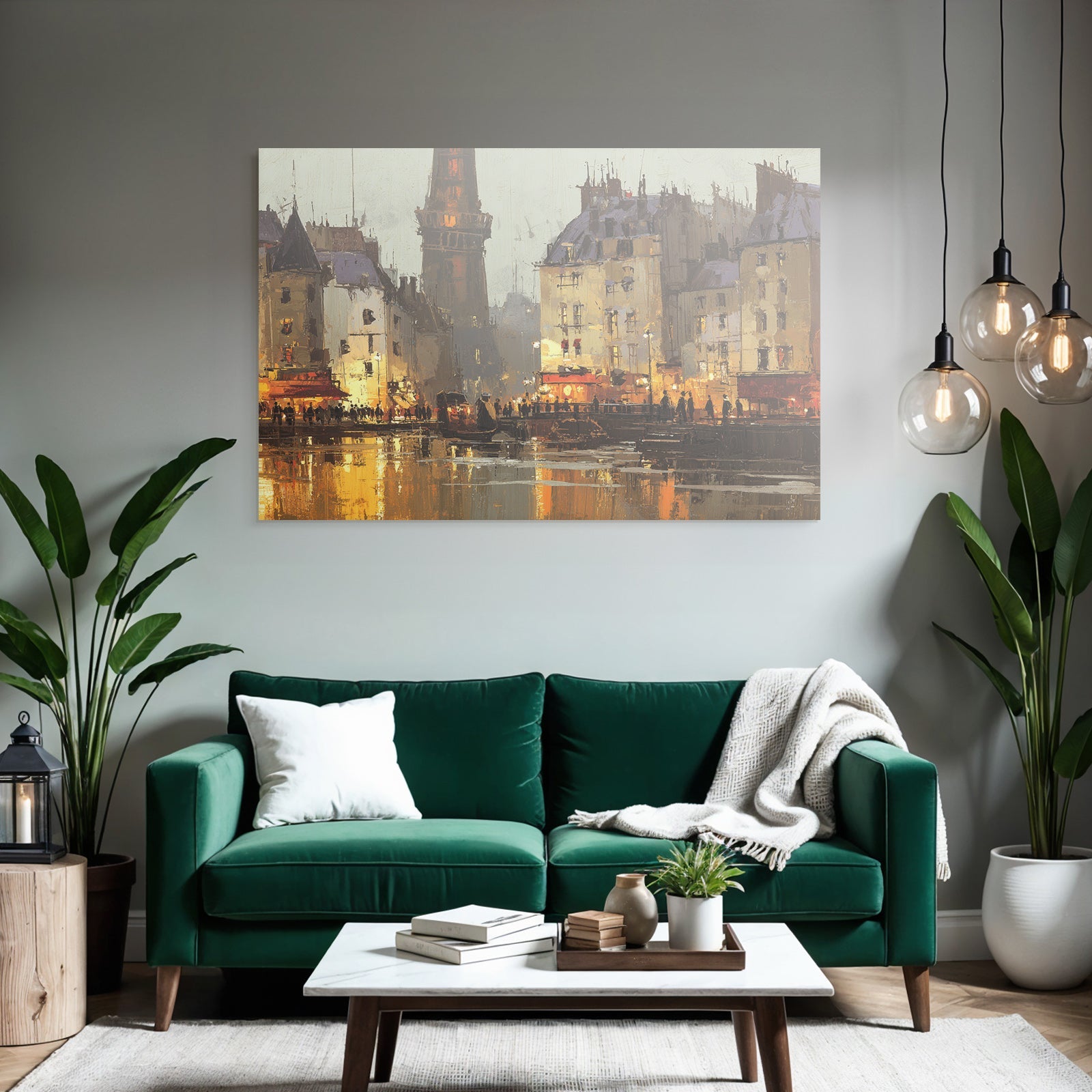 Stadt Am Wasser Im Impressionistischen Stil