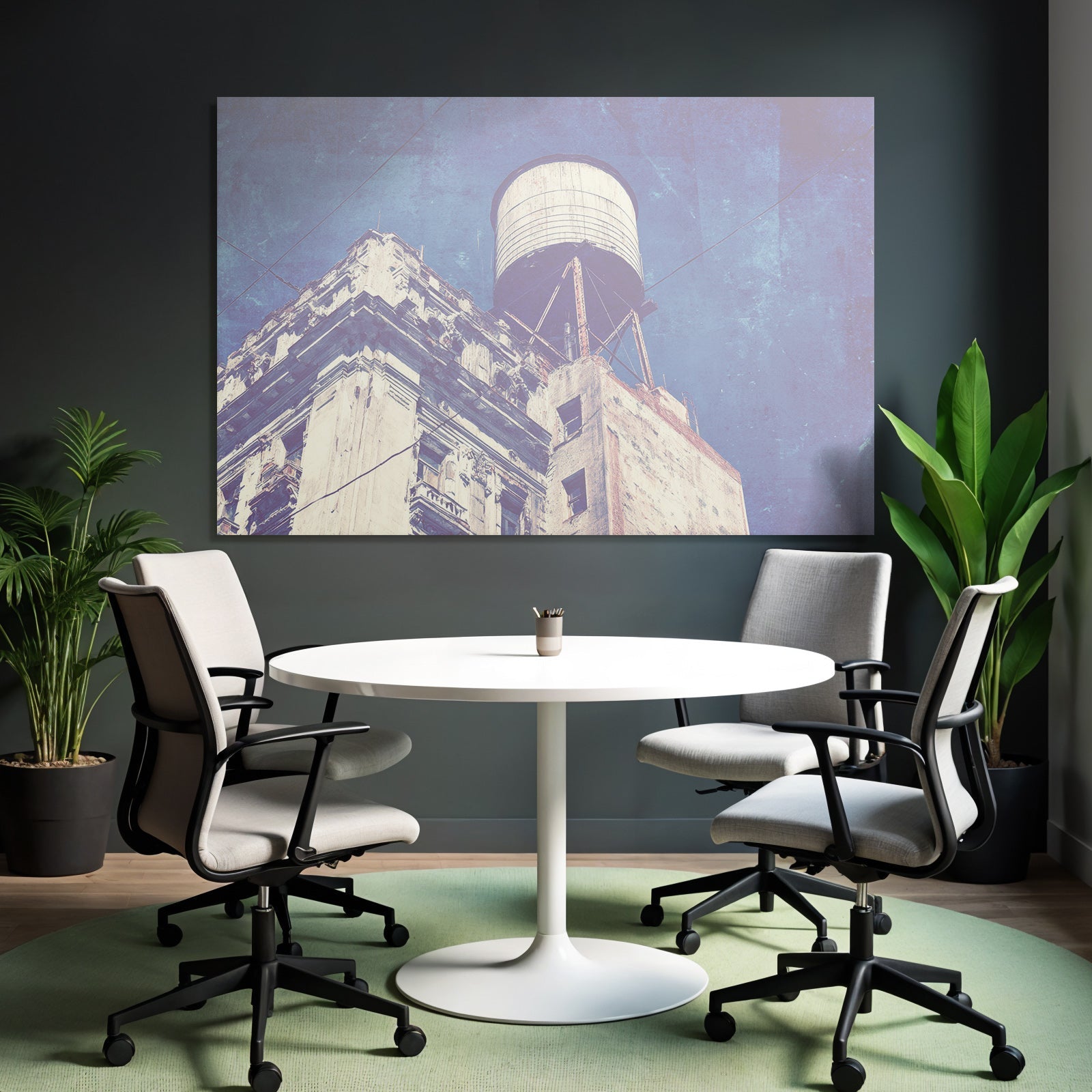 Verwitterte Stadtarchitektur Mit Wasserturm Im Retro Stil