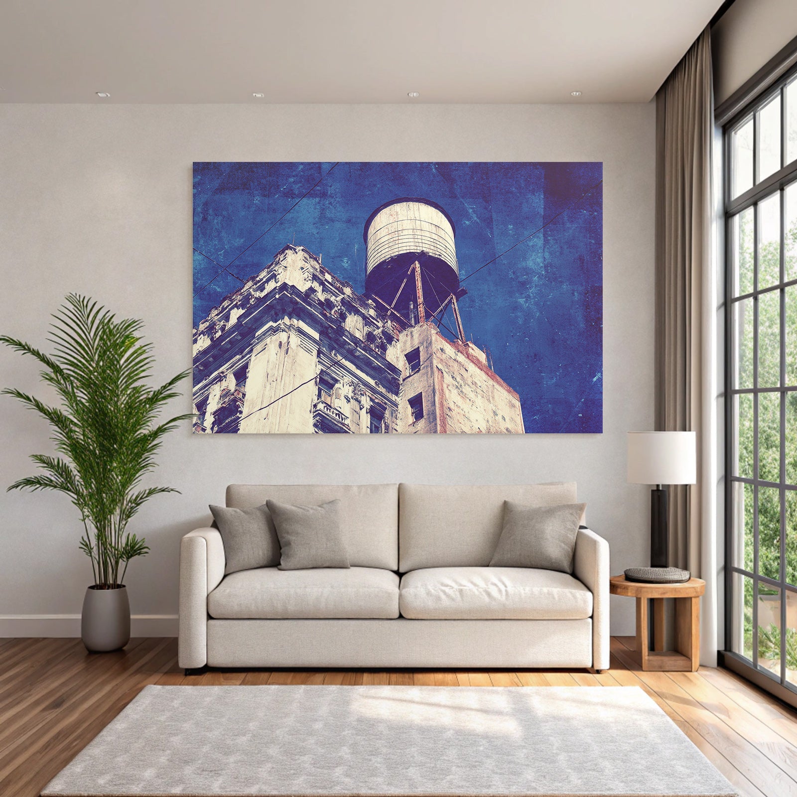 Verwitterte Stadtarchitektur Mit Wasserturm Im Retro Stil