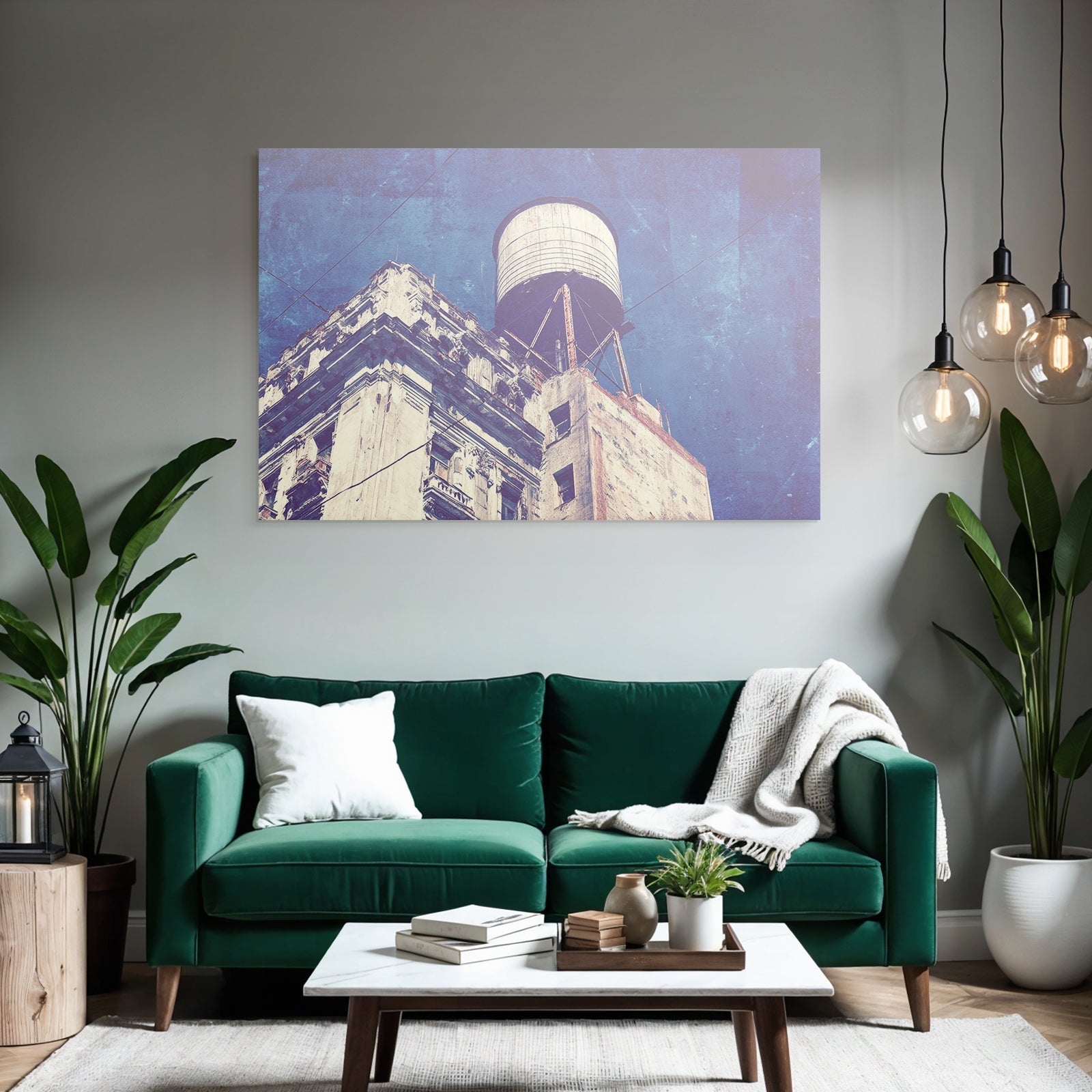 Verwitterte Stadtarchitektur Mit Wasserturm Im Retro Stil