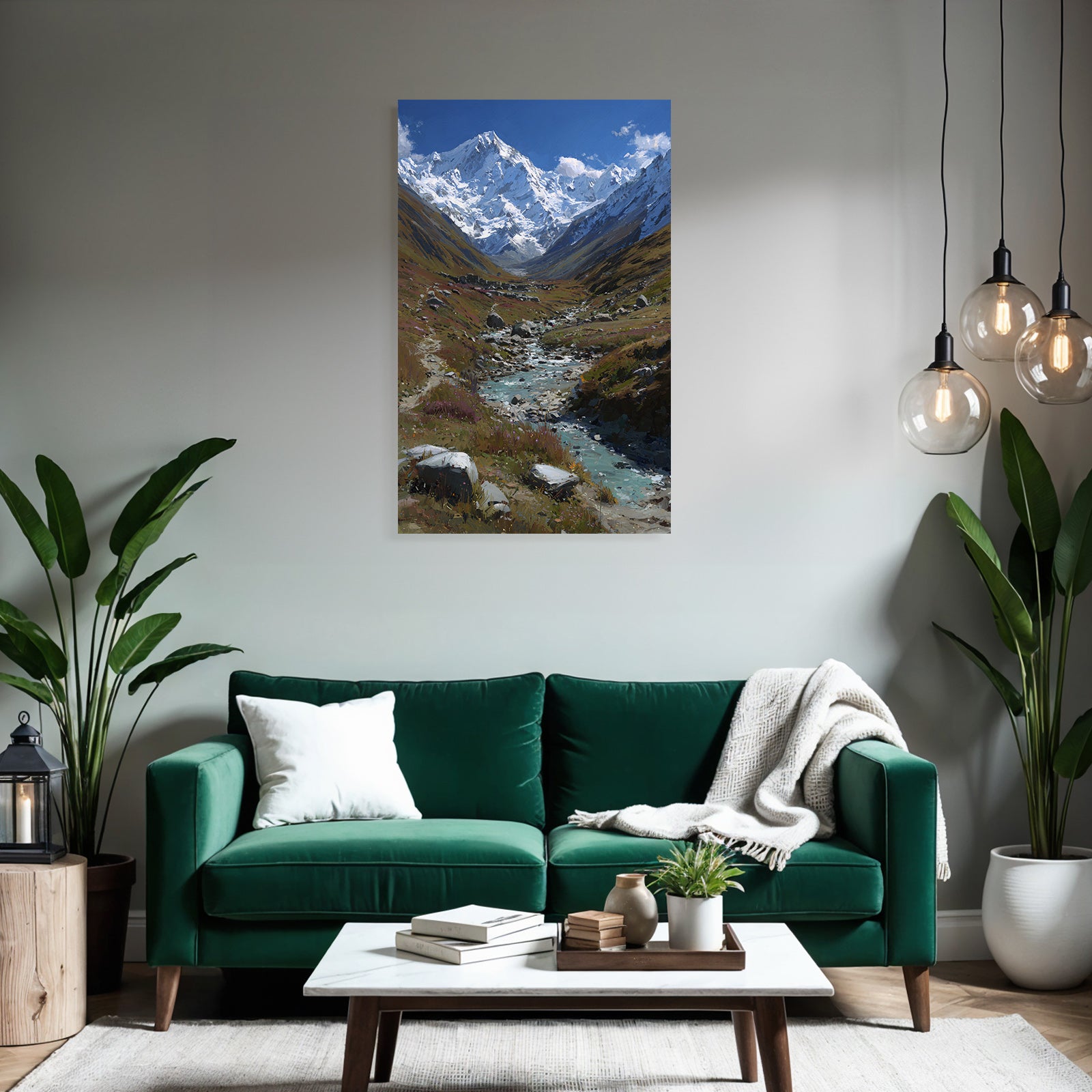 Berglandschaft Mit Schneebedeckten Gipfeln Und Windendem Fluss Im Tal