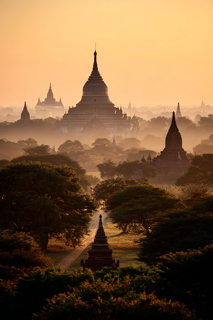 Morgendlicher Nebel Über Mystischen Pagoden In Myanmar | UNESCO Weltkulturerbe | Laender und Reisen