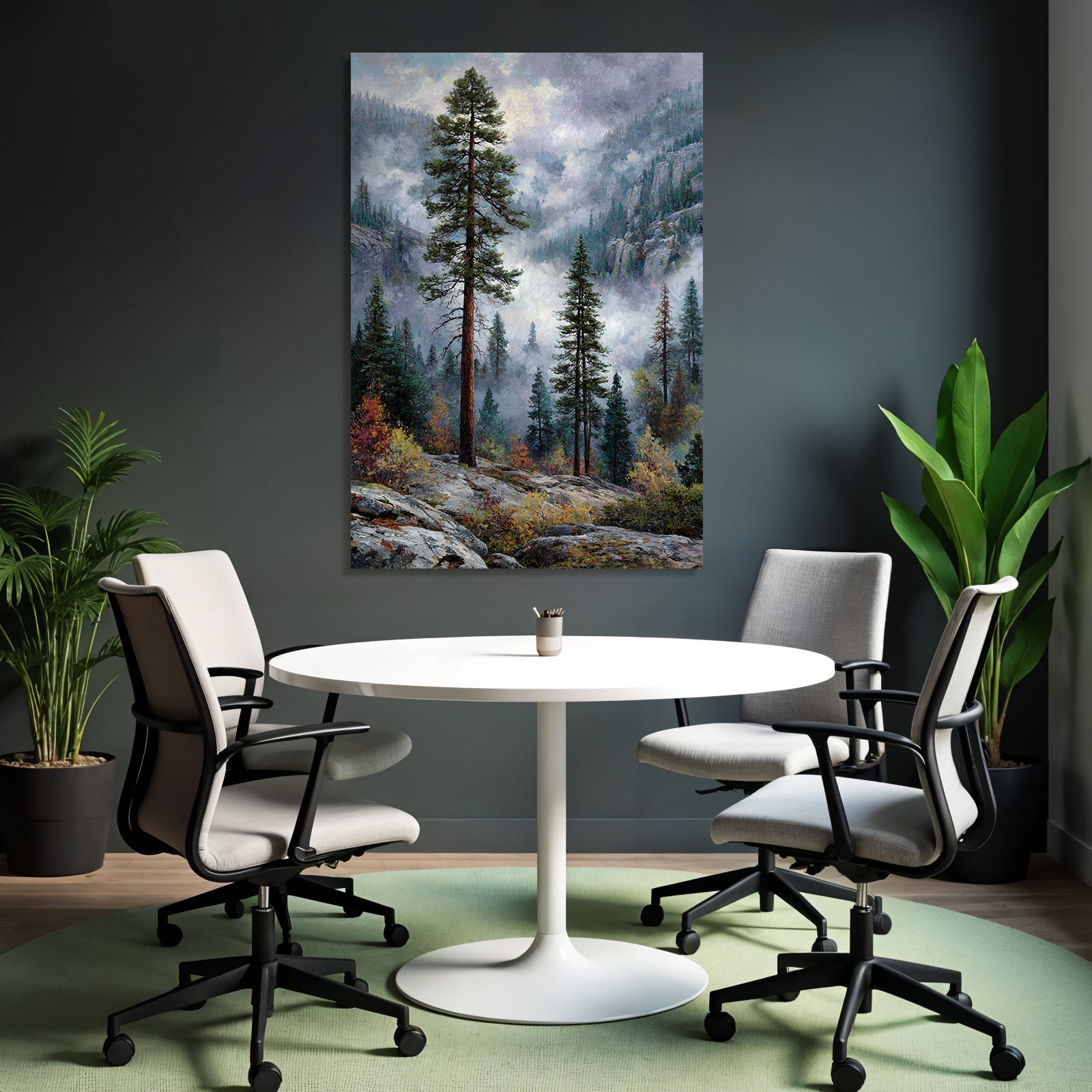 Mystische Gebirgslandschaft Mit Hohen Bäumen Und Farbenfrohem Laub