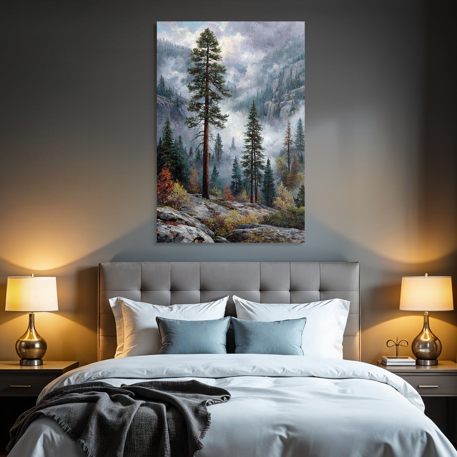 Mystische Gebirgslandschaft Mit Hohen Bäumen Und Farbenfrohem Laub