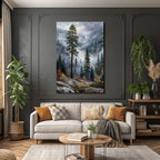 Mystische Gebirgslandschaft Mit Hohen Bäumen Und Farbenfrohem Laub