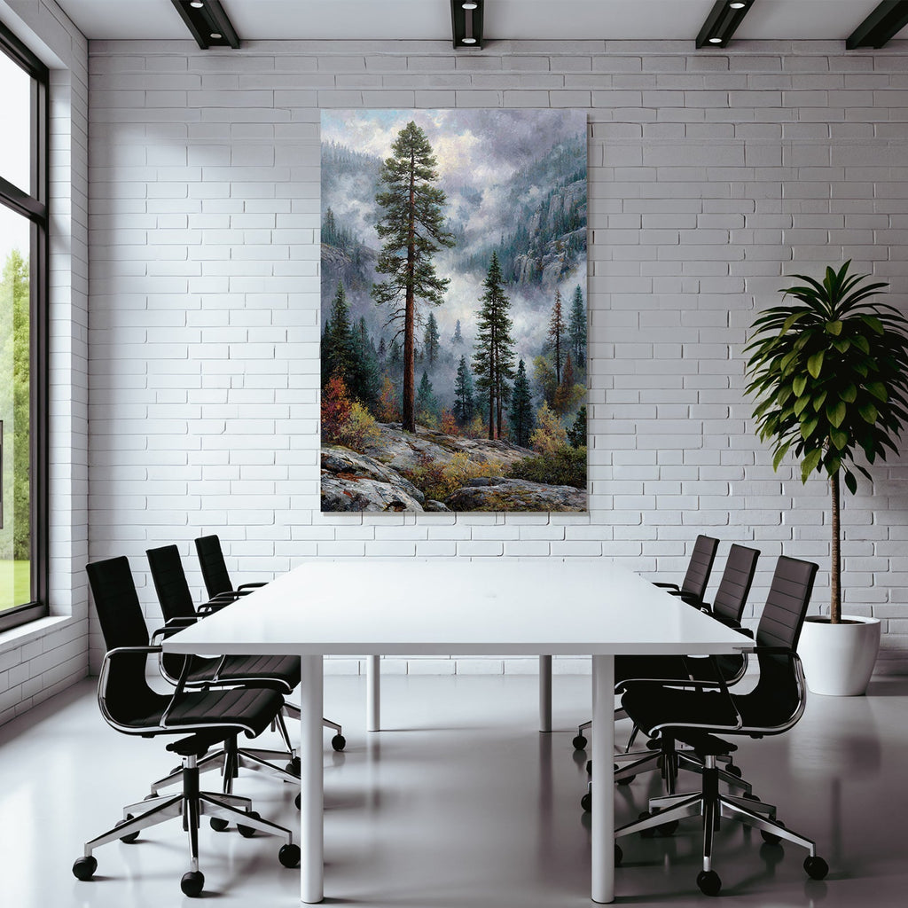 Mystische Gebirgslandschaft Mit Hohen Bäumen Und Farbenfrohem Laub