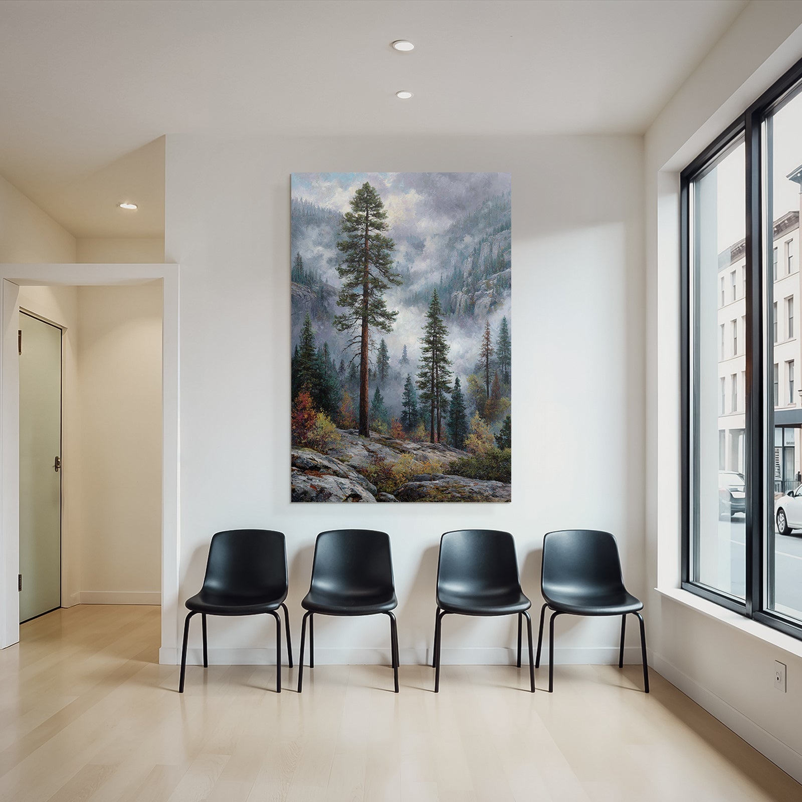 Mystische Gebirgslandschaft Mit Hohen Bäumen Und Farbenfrohem Laub